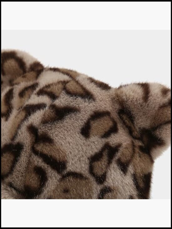 Faux Fur Cat Ear Beanie Hat Leopard Print Fluffy Winter Warm main image 4